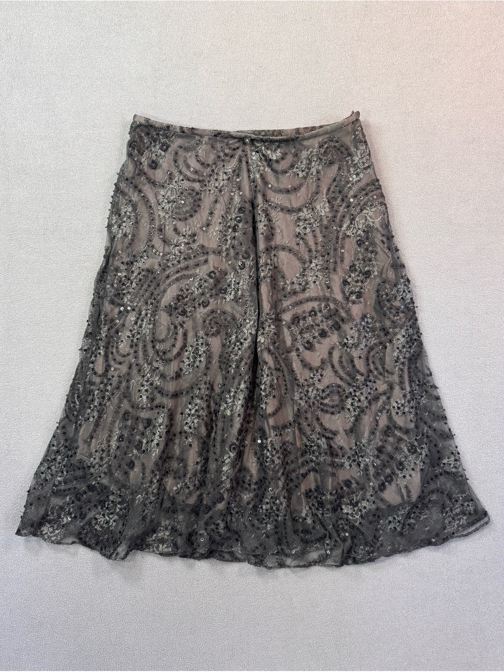 Y2K FairyGrunge Lafayette 148 Black Sequined and Beaded Silk A-Line Skirt, 8